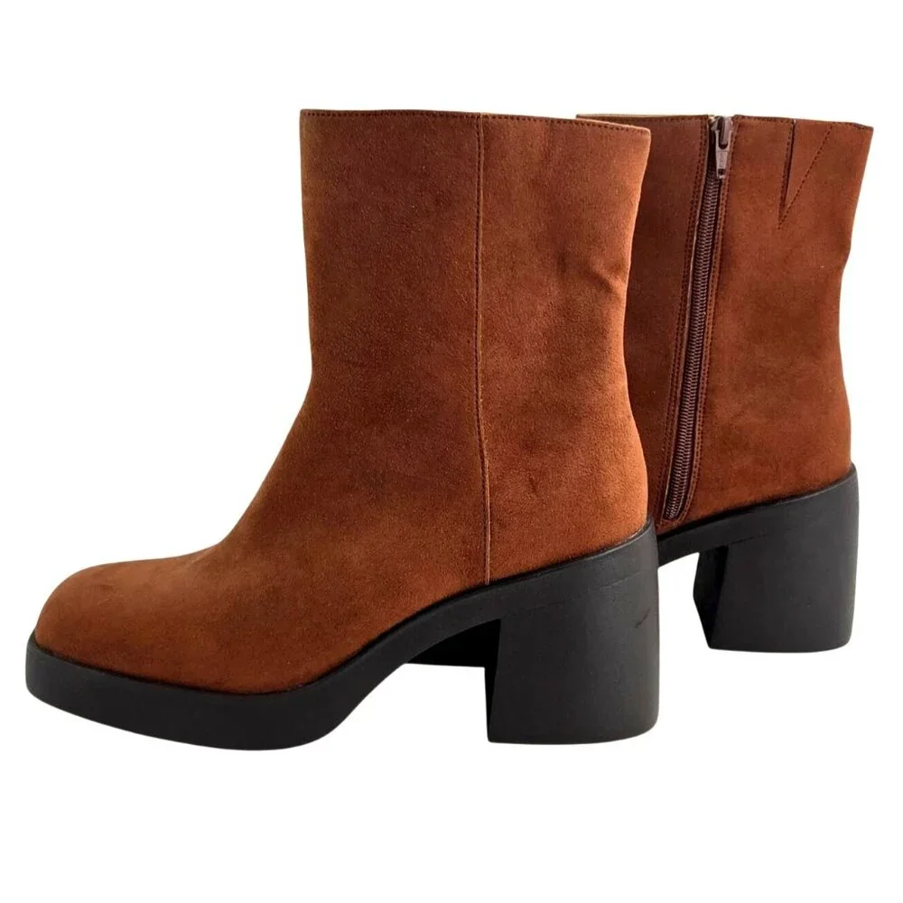Sun + Stone Womens Size 11 Tiannaa Faux Suede Square Toe Booties Brown Block He - Picture 5 of 9